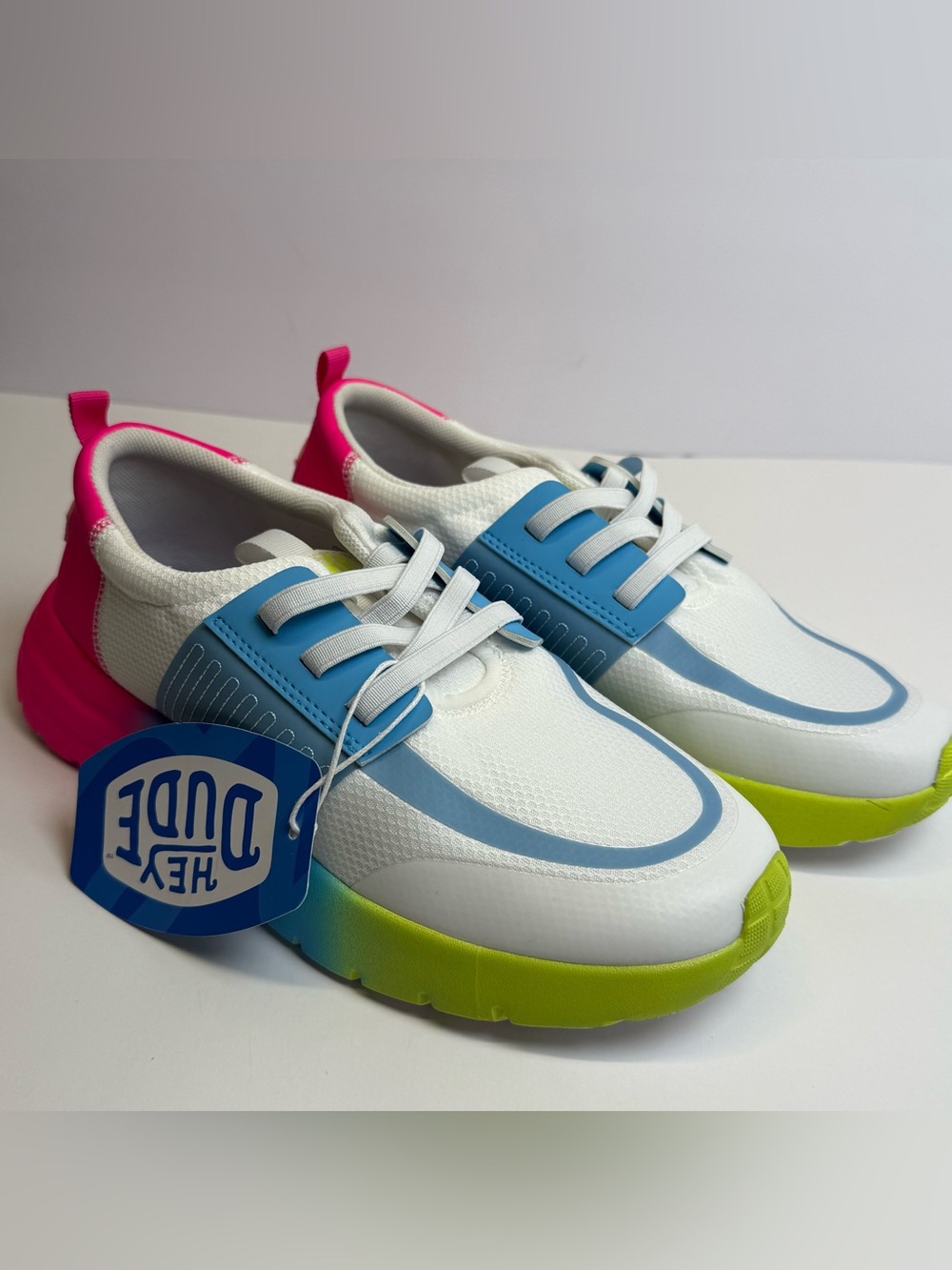 NEW Hey Dude Sneakers Women's Sz J7 Sirocco Play Y Ombre White Multicolor Pink
